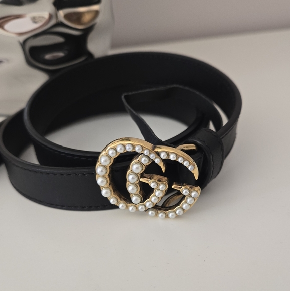 GUCCI GG Marmont belt with pearl effect studs. - Picture 2 of 3